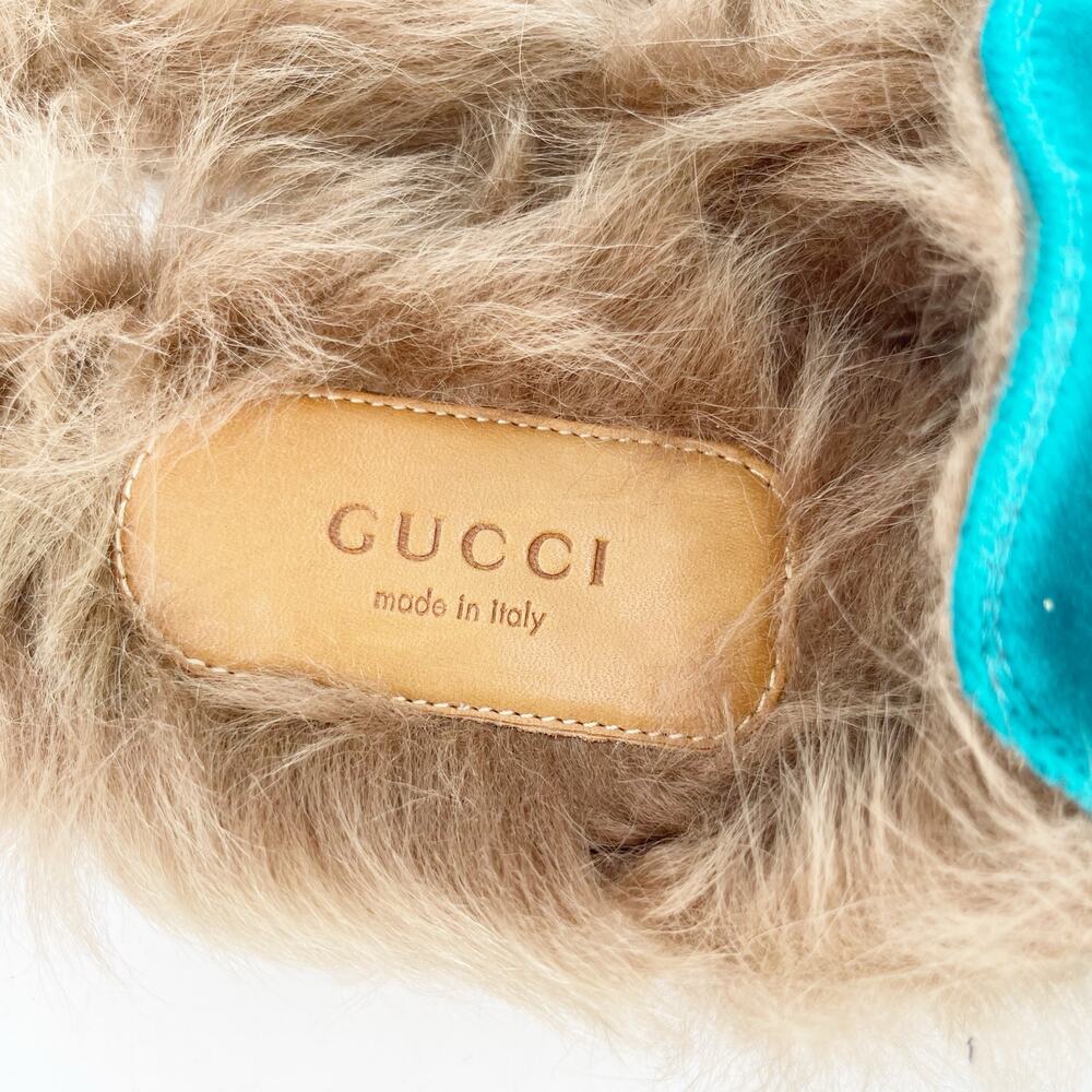 Gucci Teal Velvet Fur Lined Princetown Horsebit Mule Slipper Flats EU 37 - Picture 8 of 9